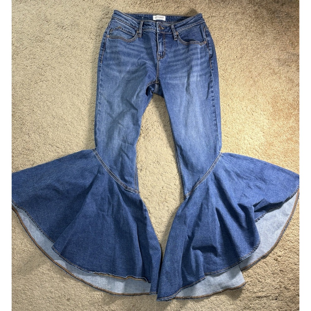 Shyanne Super Flare Jeans Women 30 Blue Denim Mid Rise Pockets Cowgirl Retro